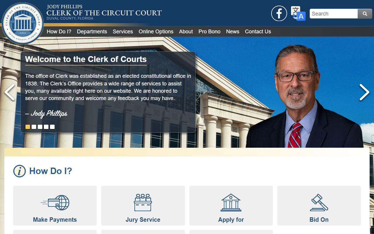 Duval County Clerk of Courts homepage for Jacksonville traffic court records