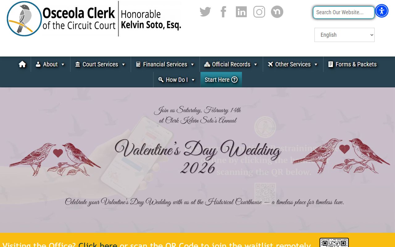 Osceola County Clerk homepage for Kissimmee traffic court records