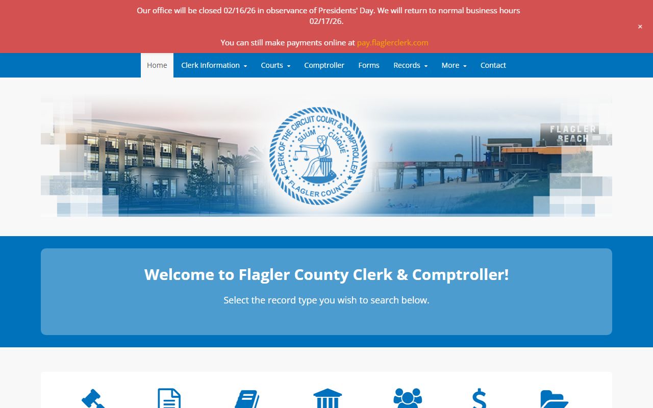 Flagler County Clerk homepage for Palm Coast traffic court records