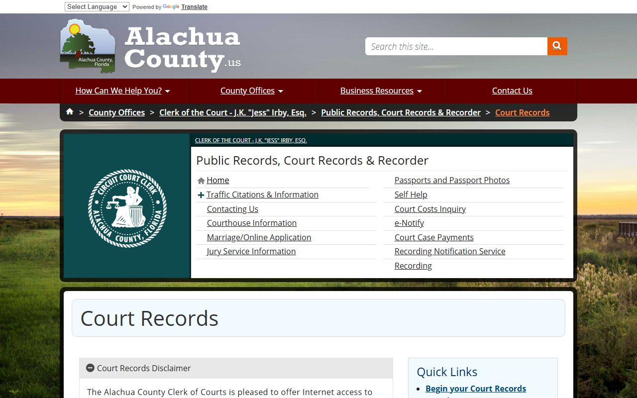 Alachua County traffic court records public court records search