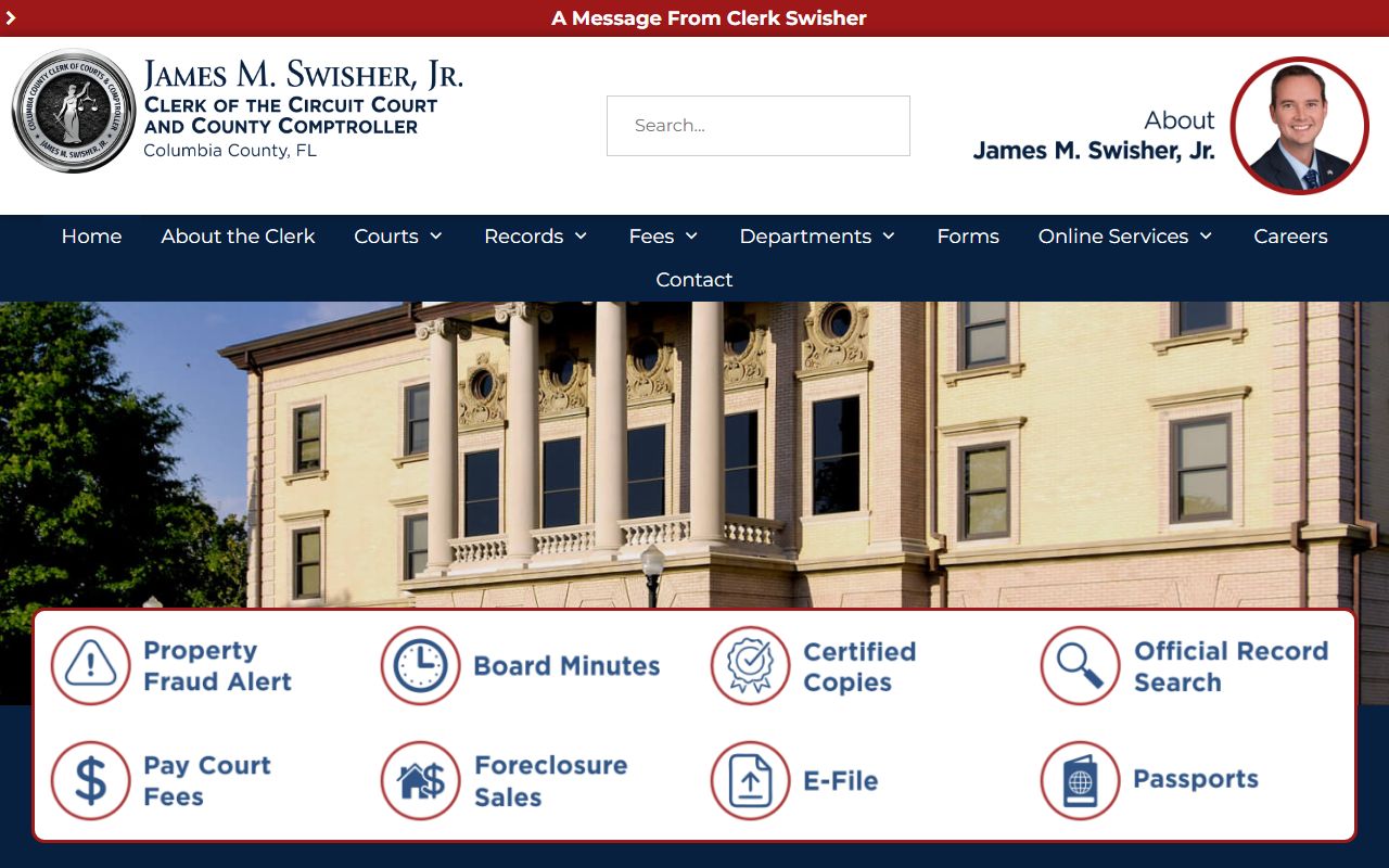 Columbia County Clerk of Court website for traffic court records