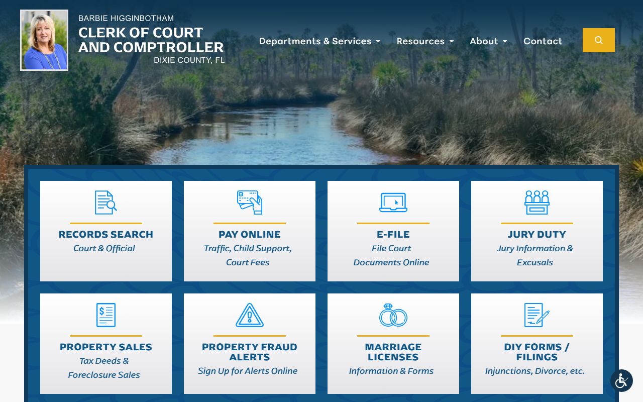 Dixie County Clerk of Court website for traffic court records
