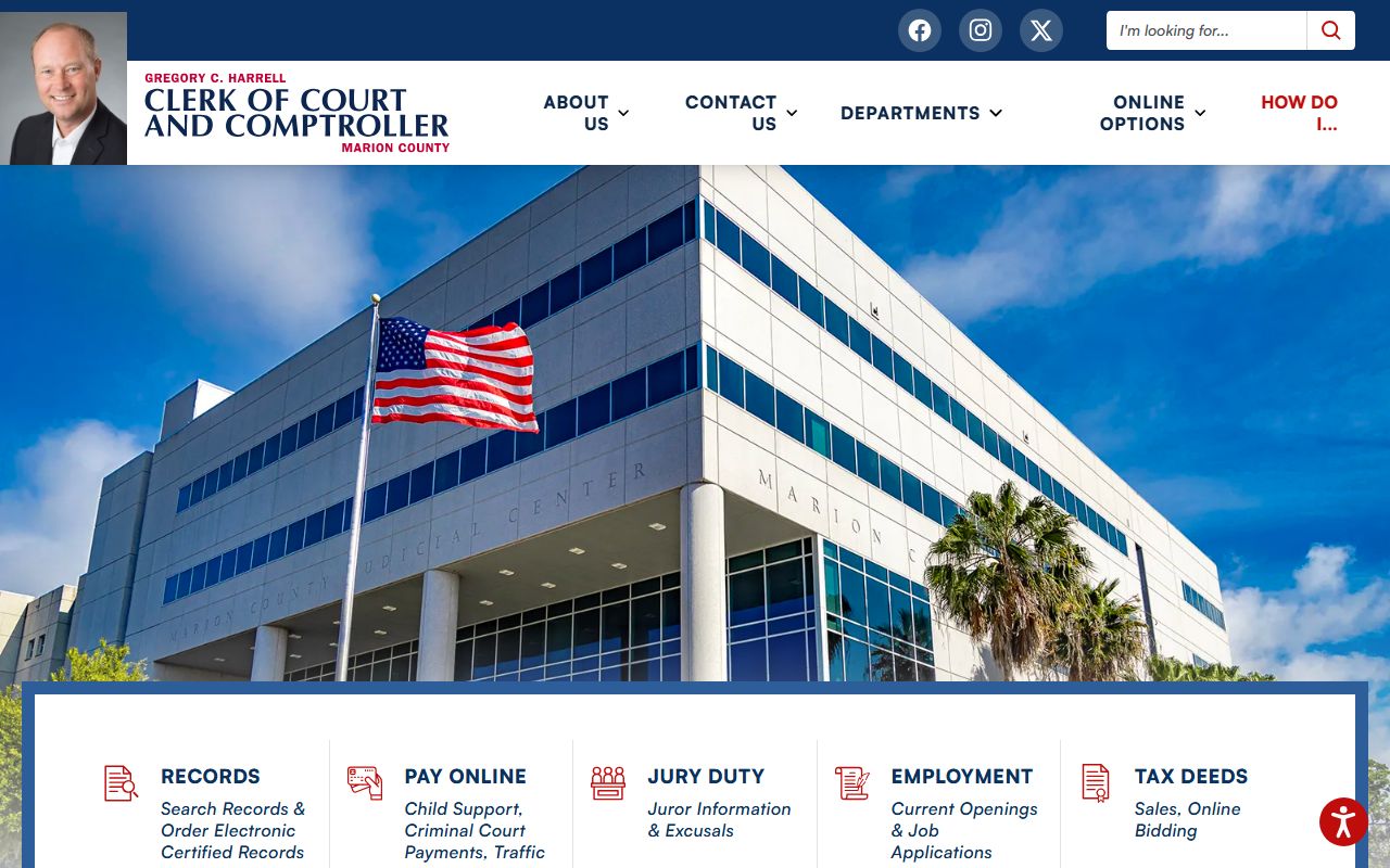 Marion County Clerk of Court homepage for traffic court records search