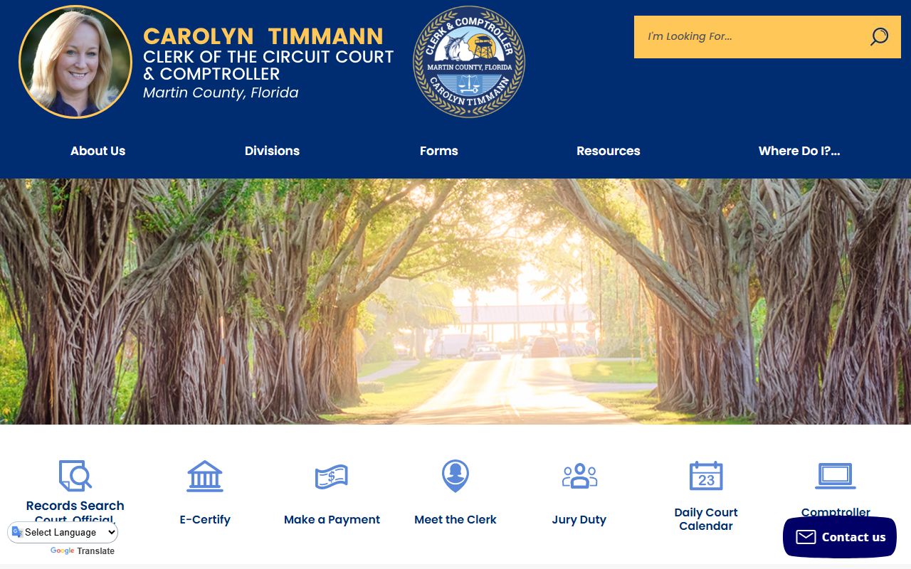 Martin County Clerk of Court homepage for traffic court records search