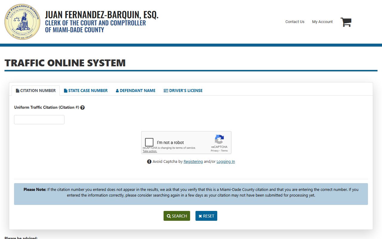 Miami-Dade County traffic court records search application