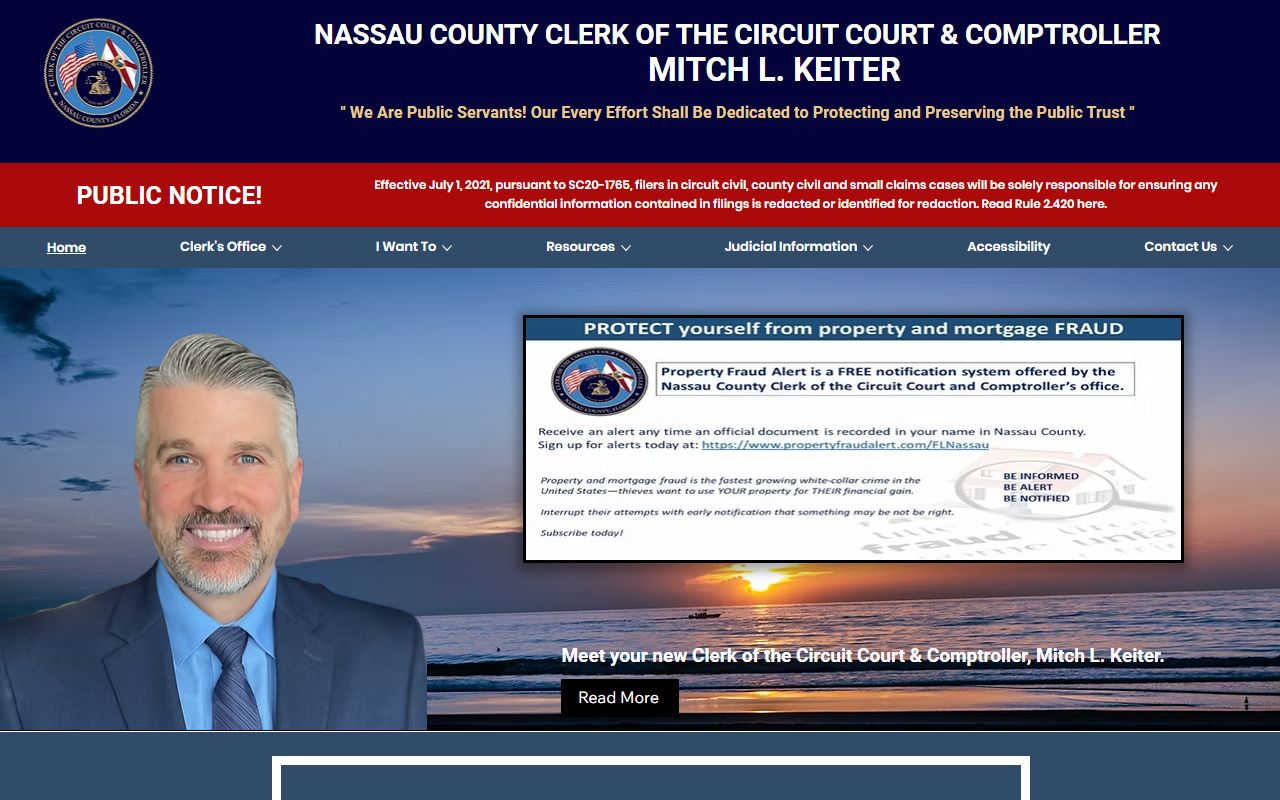 Nassau County Clerk of Court homepage for traffic court records search
