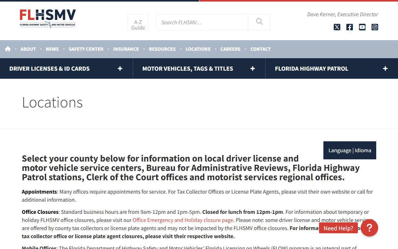 FLHSMV locations directory for Florida traffic court records offices