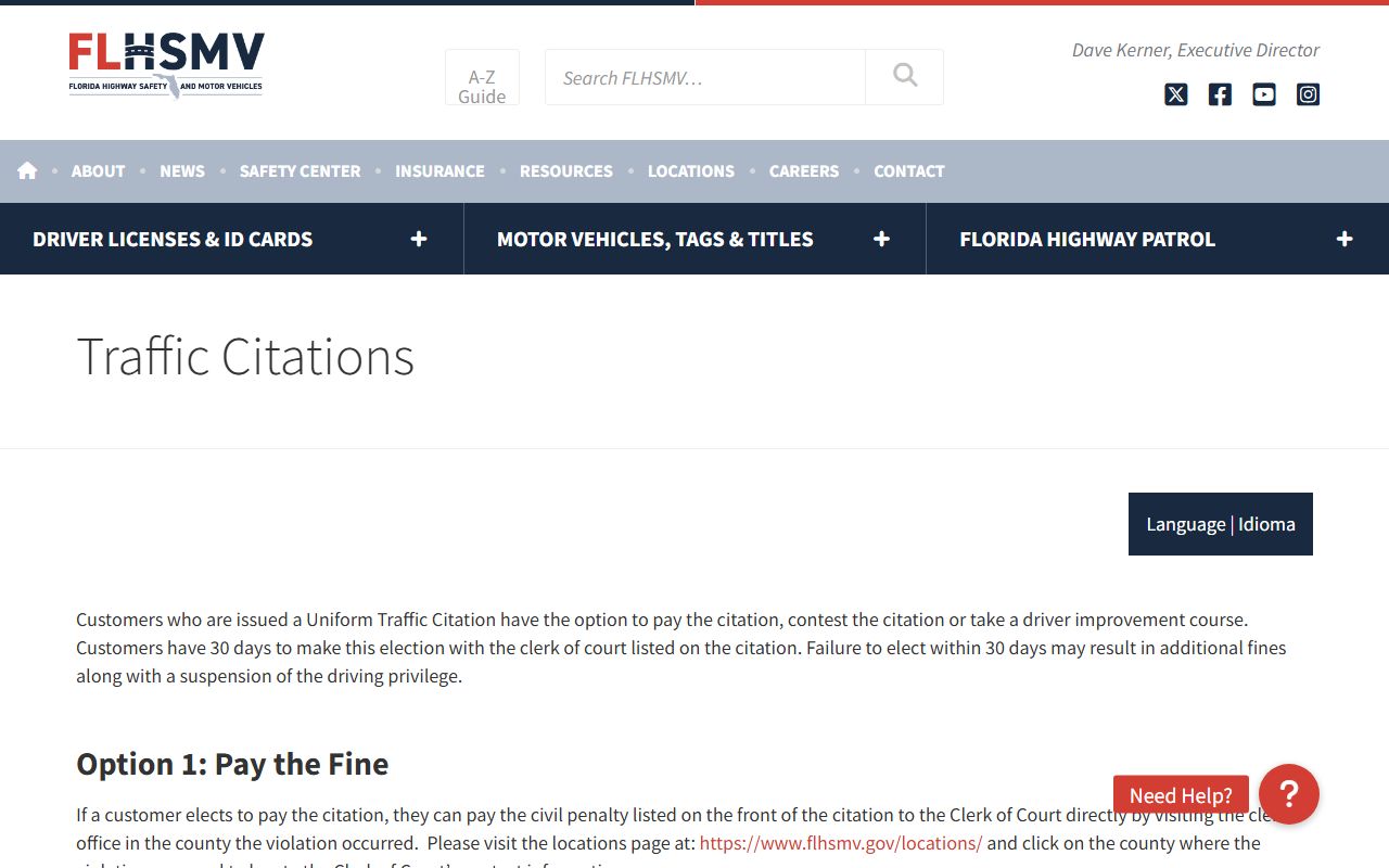 FLHSMV traffic citations page for Florida traffic court records
